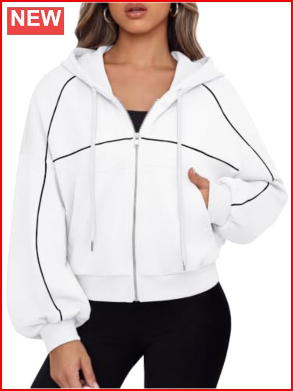 Women's Cropped Zip Up Hoodie Striped Long Sleeve Sweatshirt Fall
